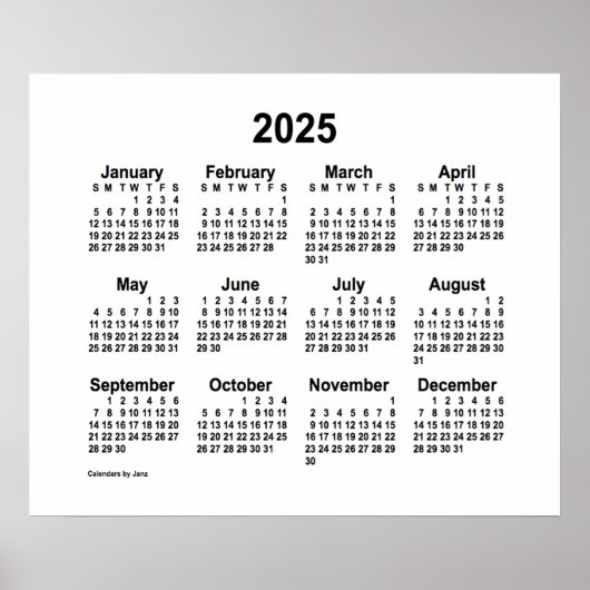 2025 White Calendar door Janz Print (Voorkant)