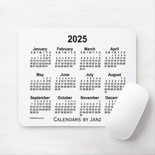 2025 White Calendar van Janz Muismat (Met muis)