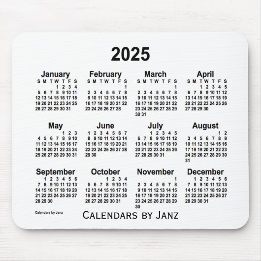 2025 White Calendar van Janz Muismat (Voorkant)