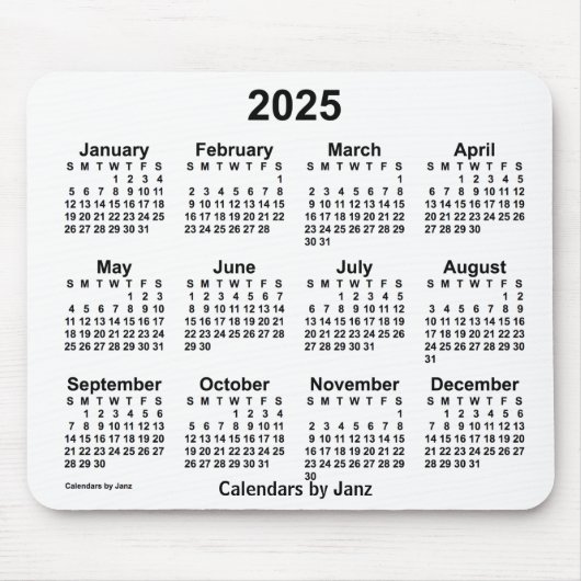 2025 White Calendar van Janz Muismat (Voorkant)