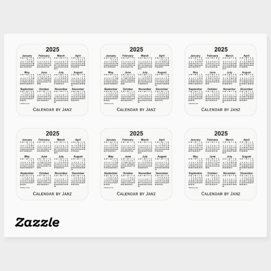 2025 White Calendar van Janz Square Sticker (Vel)