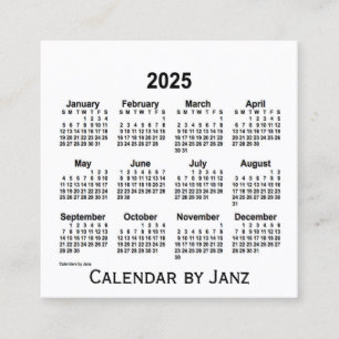 2025 White Calendar van Janz Square Visitekaartje