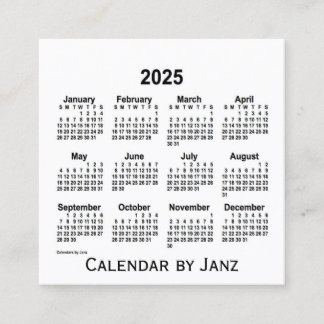 2025 White Calendar van Janz Square Visitekaartje