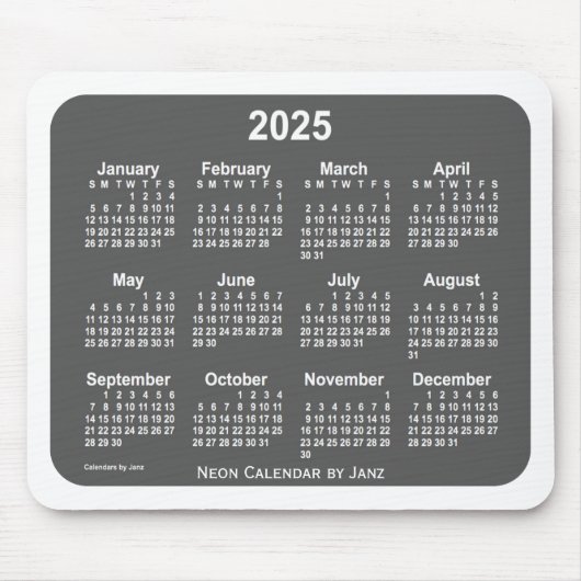 2025 White Charcoal Calendar van Janz Muismat (Voorkant)