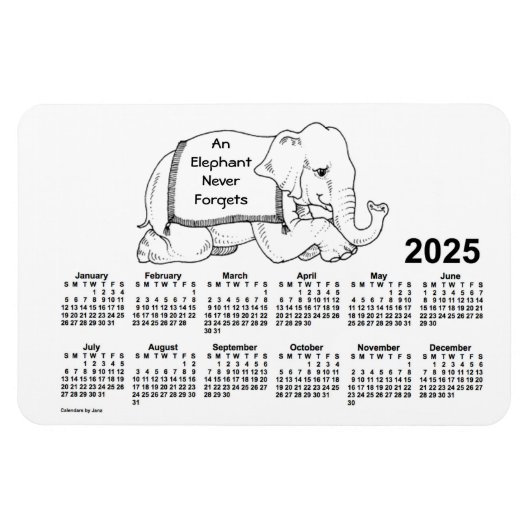 2025 White Elephant Calendar door Janz 4x6 Magnet Magneet (Horizontaal)