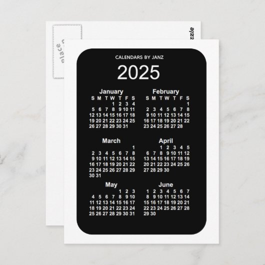 2025 White Neon 6 maanden Mini Calendar van Janz Briefkaart (Voorkant / Achterkant)