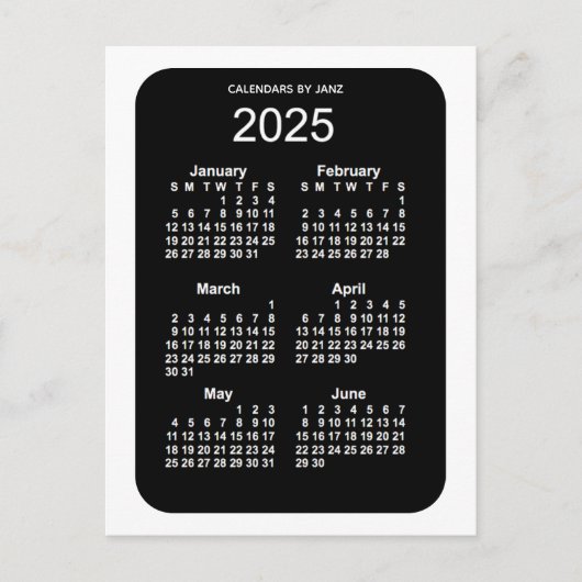 2025 White Neon 6 maanden Mini Calendar van Janz Briefkaart (Voorkant)