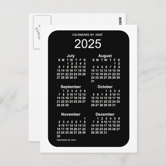 2025 White Neon 6 maanden Mini Calendar van Janz Briefkaart (Voorkant / Achterkant)