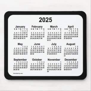 2025 White on Black Calendar van Janz Two Tone Muismat