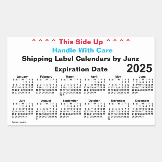 2025 White Shipping Calendar van Janz Rechthoekige Sticker (Voorkant)