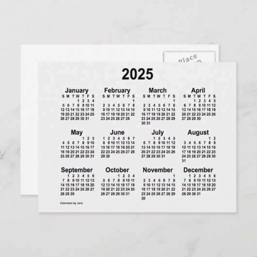 2025 White Smoke Mini-kalender van Janz Briefkaart (Voorkant / Achterkant)