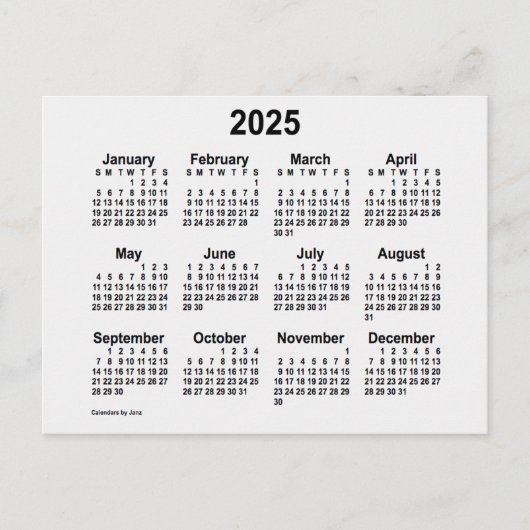 2025 White Smoke Mini-kalender van Janz Briefkaart (Voorkant)
