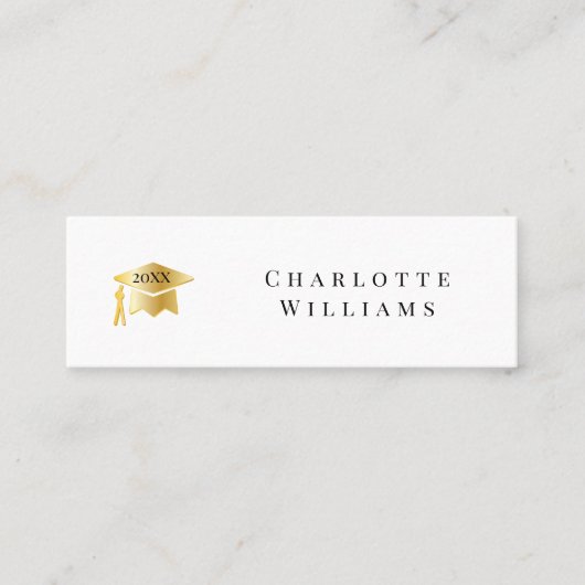 2025 Wit | Goud Afstudeerder Pet Afstuderen Insert Mini Visitekaartje (Voorkant)
