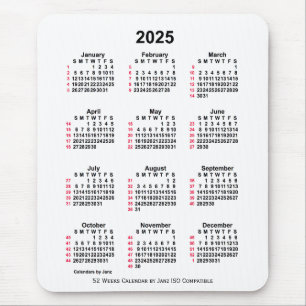 2025 Witte 52 weken ISO-kalender door Janz Muismat