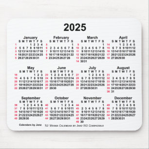 2025 Witte 52 weken ISO-kalender door Janz-Muismat Muismat