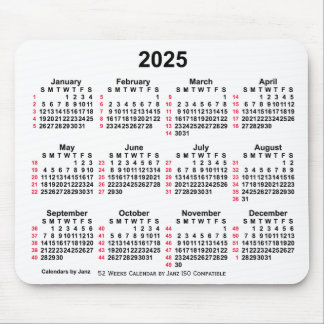 2025 Witte 52 weken ISO-kalender door Janz-Muismat Muismat