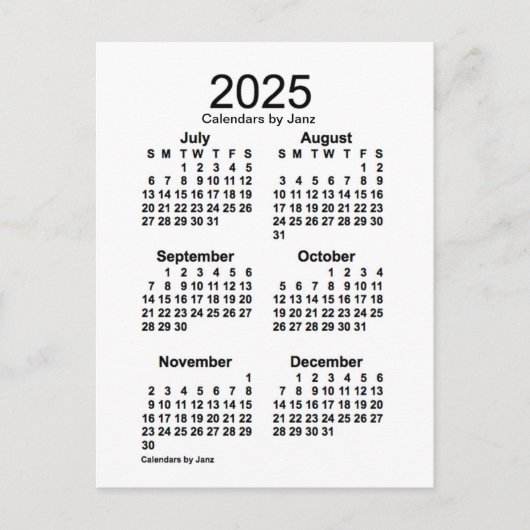 2025 Witte 6 maanden Mini Agenda van Janz Briefkaart (Voorkant)