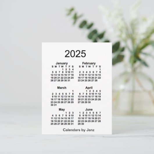 2025 Witte 6 maanden Mini Agenda van Janz Briefkaart (Staand voorkant)