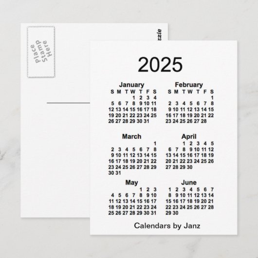 2025 Witte 6 maanden Mini Agenda van Janz Briefkaart (Voorkant / Achterkant)