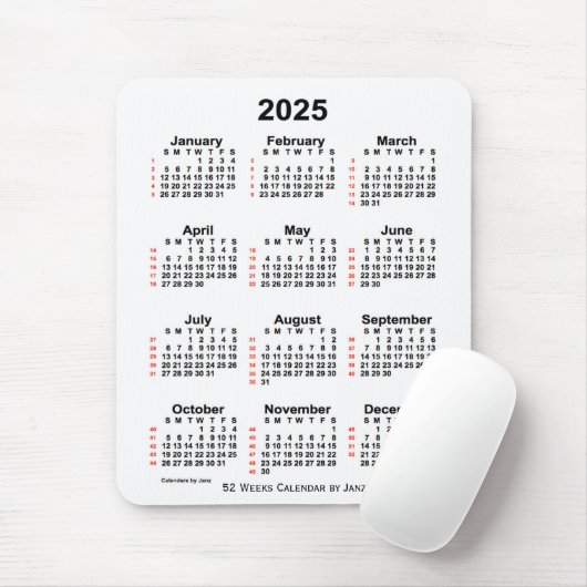 2025 Witte agenda van 52 weken, van Janz Muismat (Met muis)