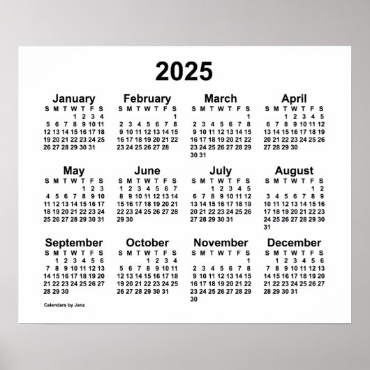 2025 Witte Muurkalender van Janz Poster (Voorkant)