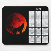 2025 Wolf Silhouet en Bloed Maan Kalender Muismat (Voorkant)