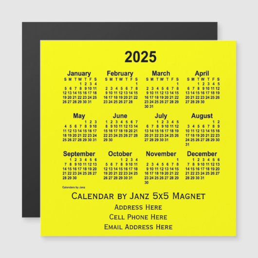 2025 Yellow Business Calendar van Janz (Voorkant / Achterkant)