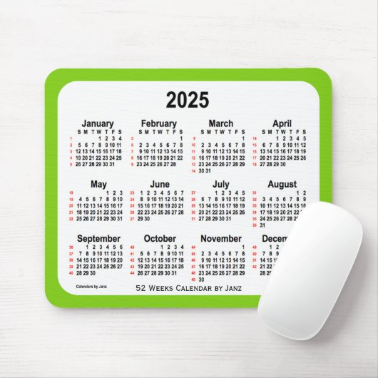 2025 Yellow Green 52-weekagenda van Janz Muismat (Met muis)