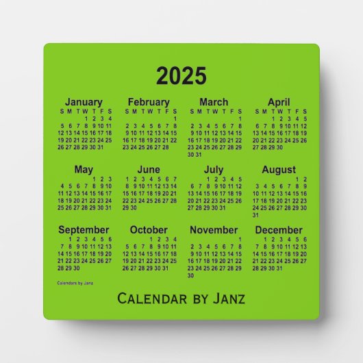 2025 Yellow Green Desk Calendar van Janz Fotoplaat (Voorkant)