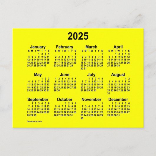 2025 Yellow Mini Calendar van Janz Briefkaart (Voorkant)