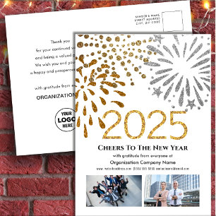 2025 Zakelijke fotofeest Vuurwerk Goud Glitters Feestdagenkaart
