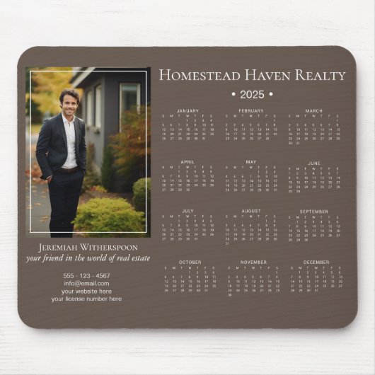 2025 Zakelijke fotokalender - Bruin Muismat (Voorkant)