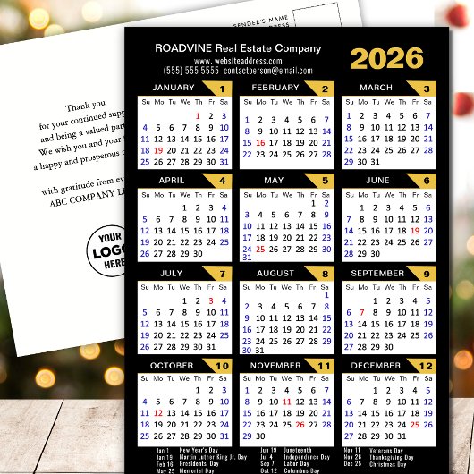 2025 Zakelijke kalender met US Feestdagen Gold Bla