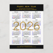 2025 Zakelijke Kalender Modern Zwart Goud Glitter Feestdagenkaart (Voorkant)