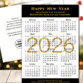 2025 Zakelijke Kalender Modern Zwart Goud Glitter Feestdagenkaart