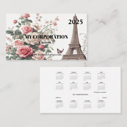 2025 Zakkalender - Parijs Visitekaartje (Voorkant / Achterkant)