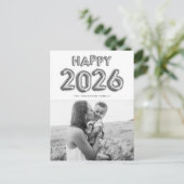 2025 Zilverfolie Mylar Ballonnen Foto Nieuwjaar Feestdagenkaart (Staand voorkant)