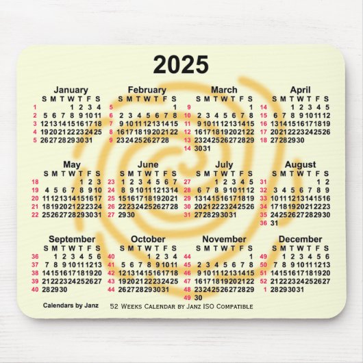 2025 Zonnedagen 52 weken ISO-kalender door Janz Muismat (Voorkant)