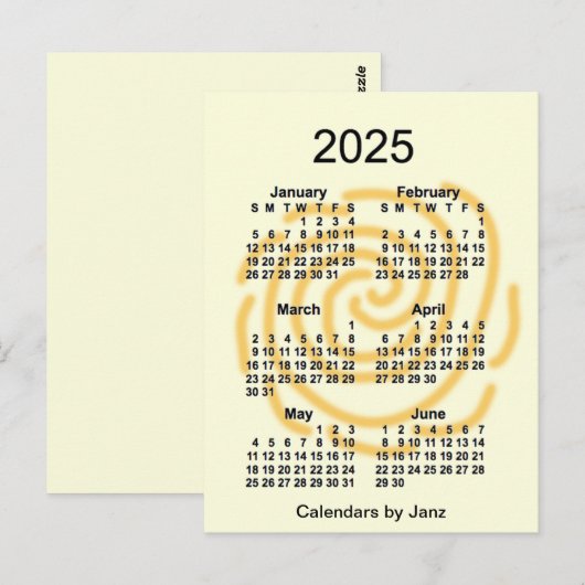 2025 Zonnedagen 6-maandelijkse agenda van Janz Briefkaart (Voorkant / Achterkant)