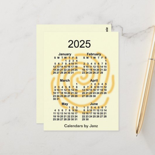 2025 Zonnedagen 6-maandelijkse agenda van Janz Briefkaart (Voorkant / Achterkant in situ)
