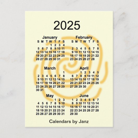 2025 Zonnedagen 6-maandelijkse agenda van Janz Briefkaart (Voorkant)