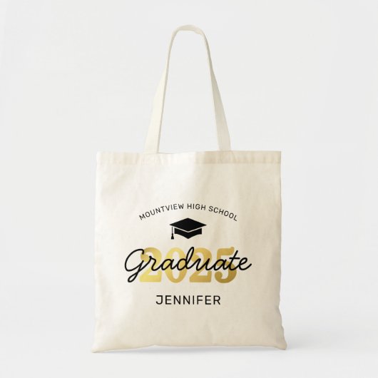 2025 Zwart Goud Afstuderen Gift Tote Bag (Voorkant)