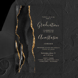 2025 Zwart Goud Agaat Goud Tekst Afstuderen Acryl Uitnodigingen