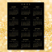 2025 Zwart Goud Voljaar Home Kantoor Kalender Poster