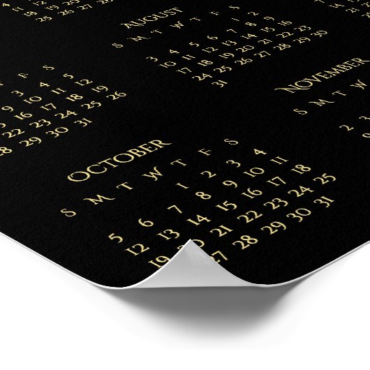 2025 Zwart Goud Voljaar Home Kantoor Kalender Poster (Hoek)