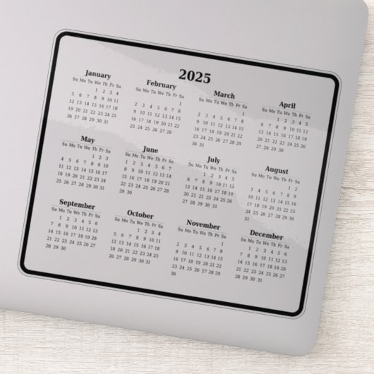 2025 Zwart-wit mini kalender Sticker (Detail)
