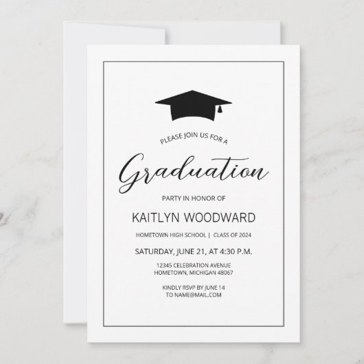 2025 Zwart-wit Pet Modern Graduation Party Kaart (Voorkant)