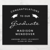 2025 Zwart Wit Script Pet Afstuderen Sparkling Wijnetiket (Enkel label)