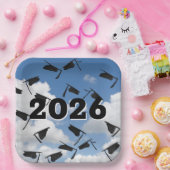 2025 Zwarte Afstuderen Petten in de lucht Papieren Bordje (Feest)