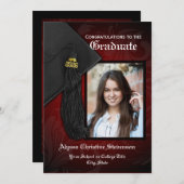 2025 Zwarte en Rode Tassel Charm Foto Afstuderen Kaart (Voorkant / Achterkant)